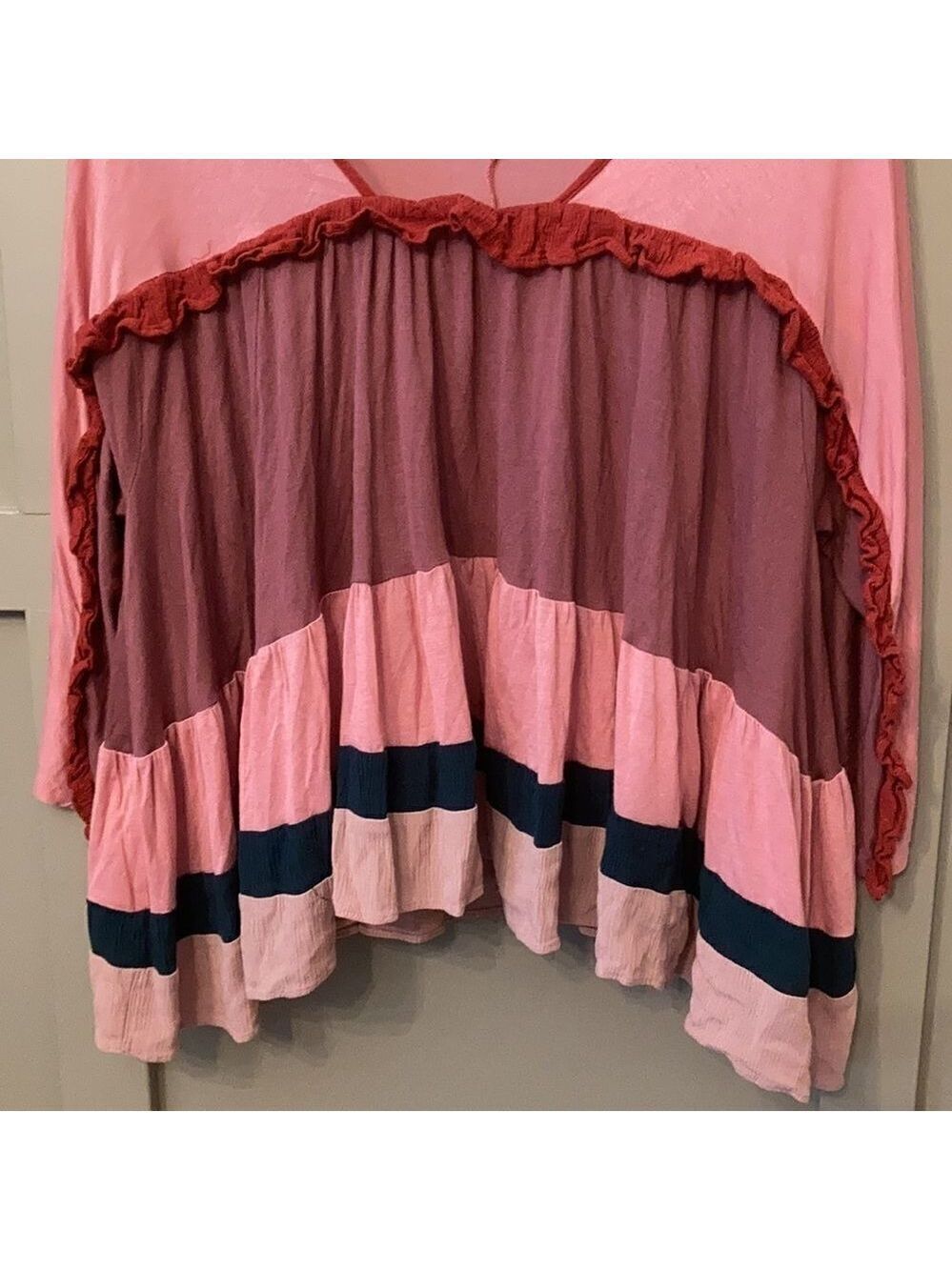 ANTHROPOLOGIE Meadow Rue Colorblock Boho Ruffle Swing Top Size Small - Picture 10 of 13